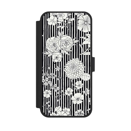 Apple iPhone 15 Plus NIVOflip Blumen und Streifen Schwarz und Weiß