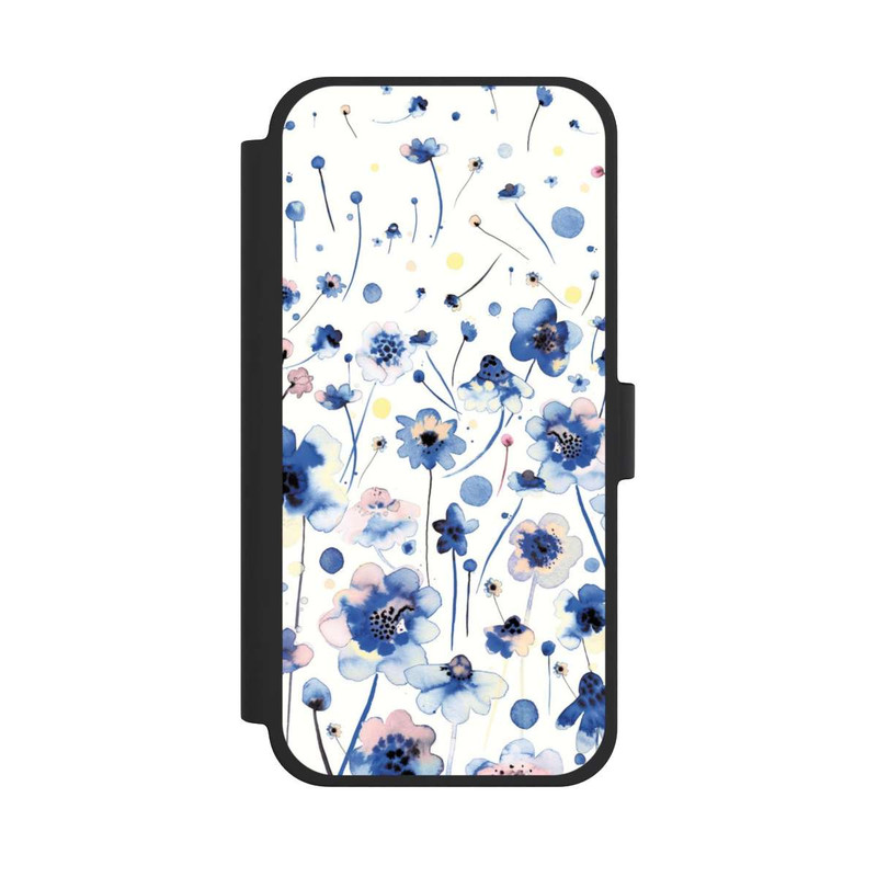 iPhone 15 Plus NIVOflip Aquarelltinte blaue Blumen