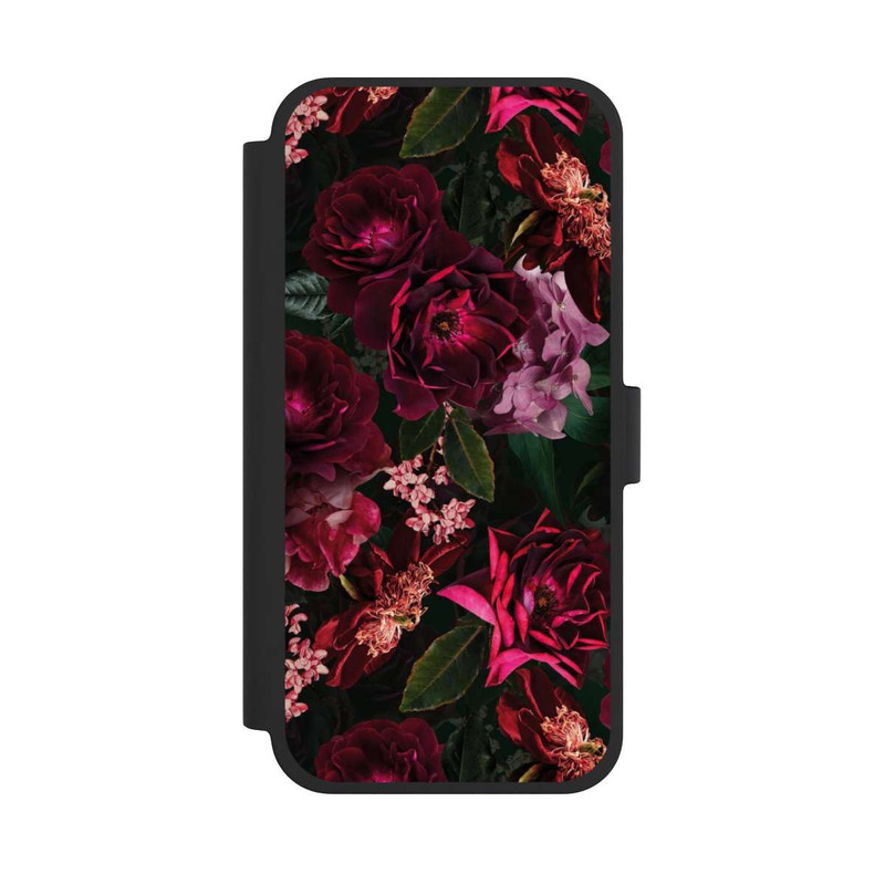 iPhone 15 Plus NIVOflip Dunkelrote und rosa Blüten