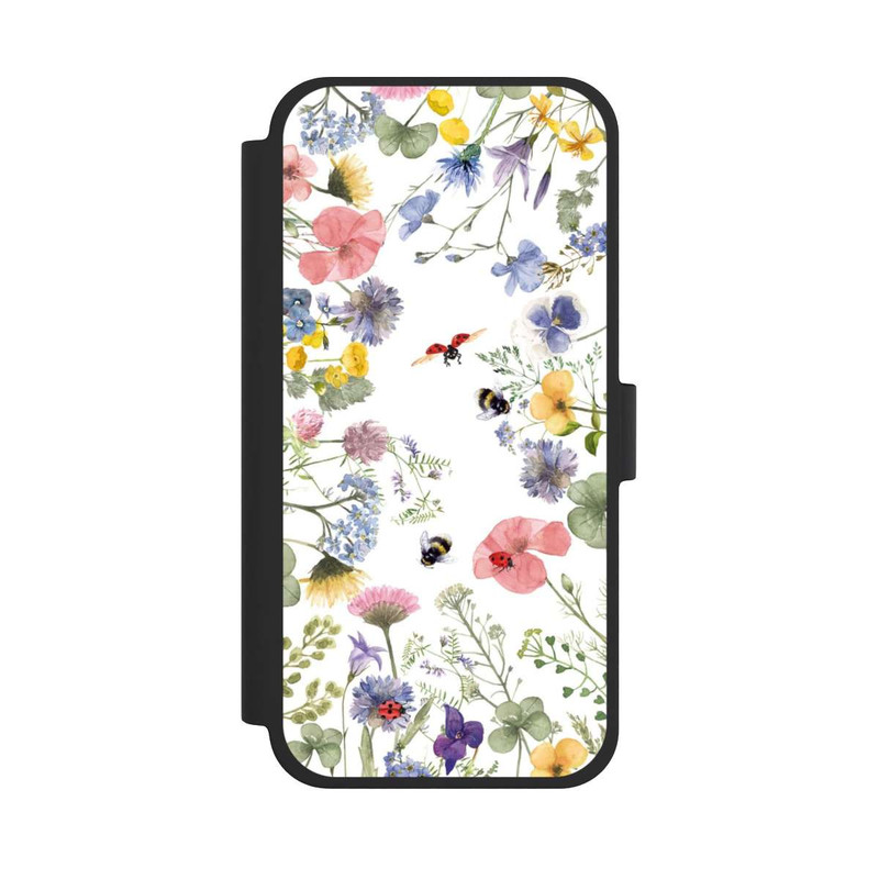 iPhone 15 Plus NIVOflip Bunte Frühlingsblumen und Bienen