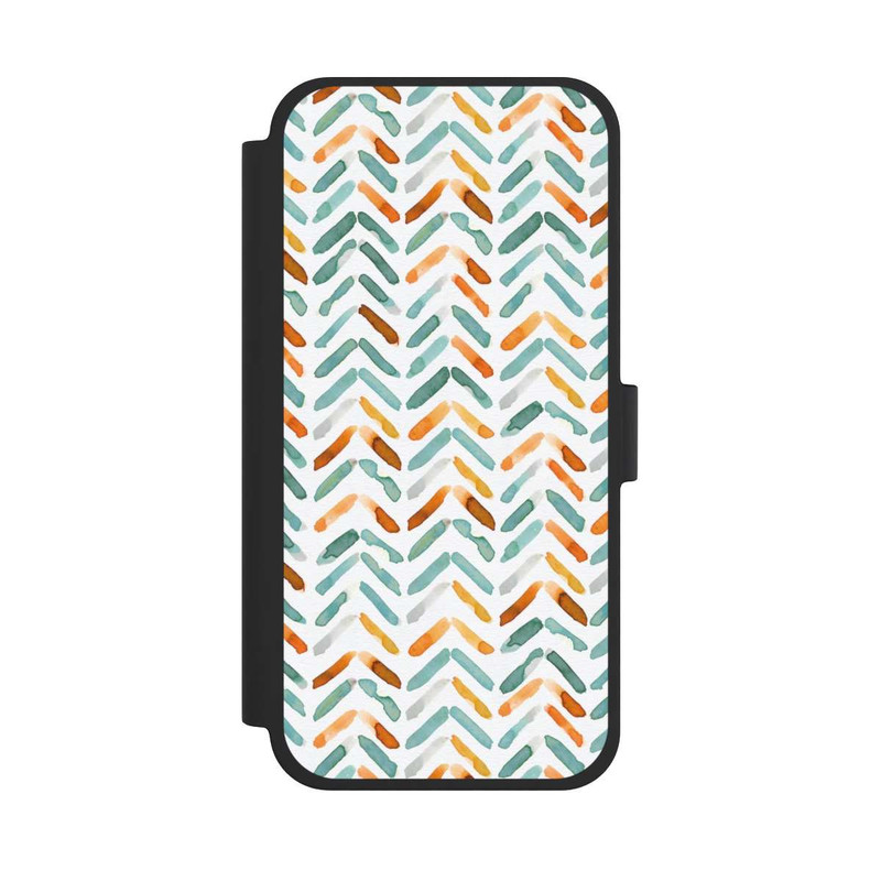 iPhone 15 Plus NIVOflip Elegantes Herbstchevron Blau Orange