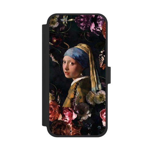 Apple iPhone 15 Plus NIVOflip Mädchen mit Perlenohrringen und Rosen