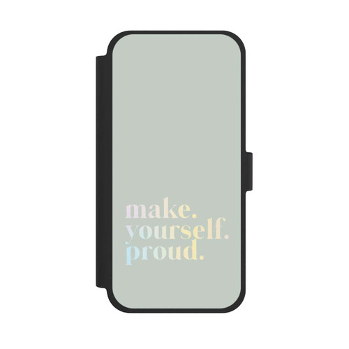 Apple iPhone 15 Plus NIVOflip Make Yourself Proud Zitat-Minze und Farbverlauf