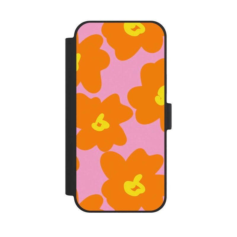 iPhone 15 Plus NIVOflip Retro Blumenmuster Pink und Orange
