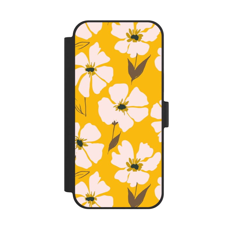 iPhone 15 Plus NIVOflip Blumenwiese auf Gelb Ocker