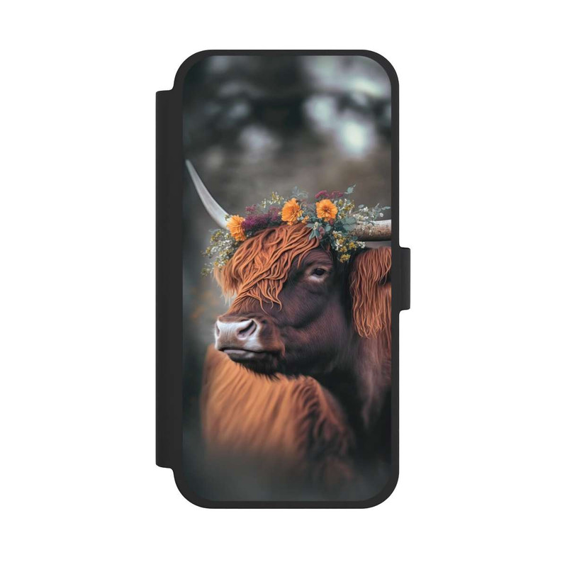 iPhone 15 Plus NIVOflip Vache des Highlands avec des fleurs avec IA