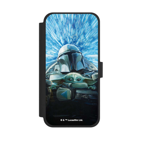 Apple iPhone 15 Plus NIVOflip Grogu und Mando fliegen blau