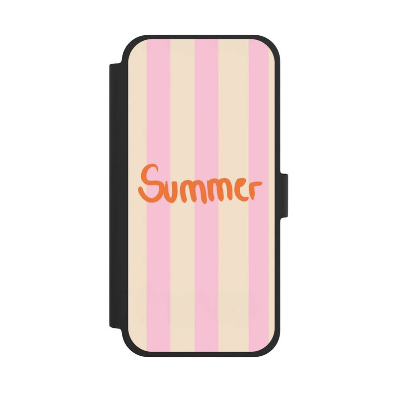 iPhone 15 Plus NIVOflip Summer- Rosa und Orange Streifen Hintergrund