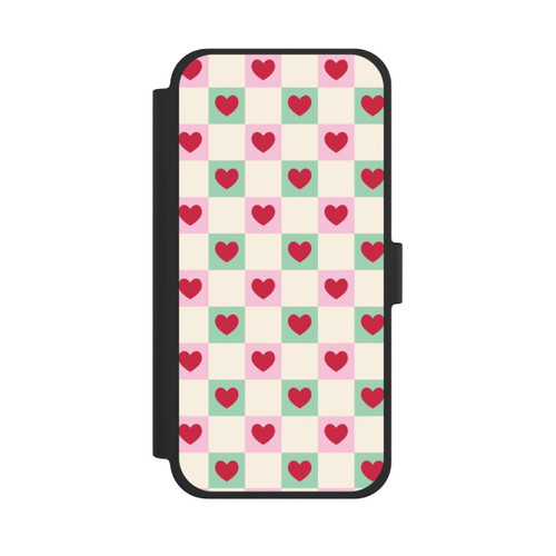 Apple iPhone 15 Plus NIVOflip Valentine Checked Hearts Pattern Pink Green