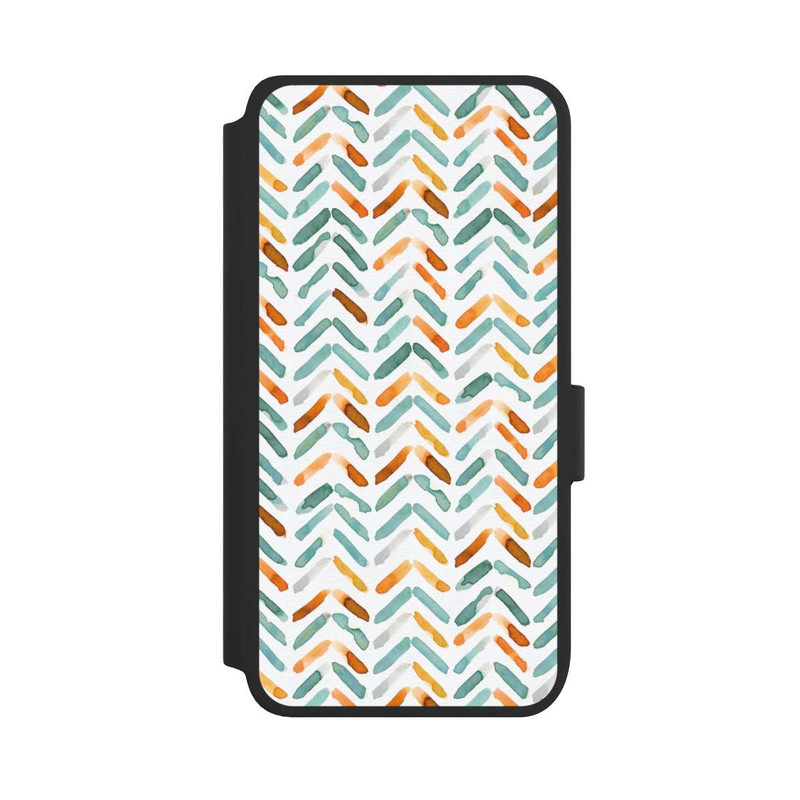 Galaxy S25 NIVOflip Elegantes Herbstchevron Blau Orange