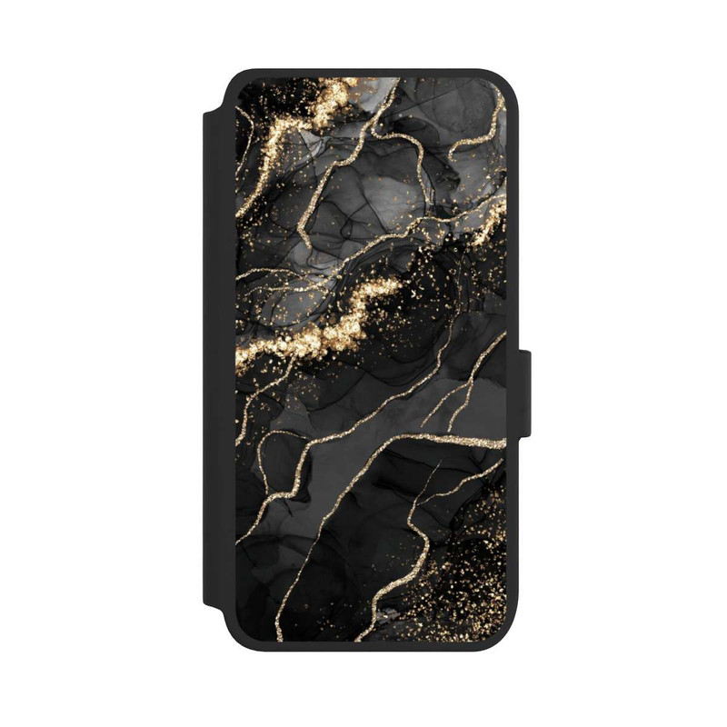 Galaxy S25 NIVOflip Dunkler Marmor Wirbel Goldoptik