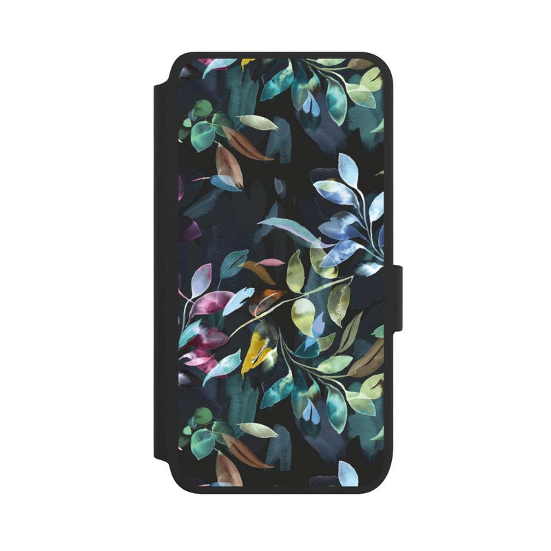 Galaxy S25 NIVOflip Mystische Aquarellblätter schwarz