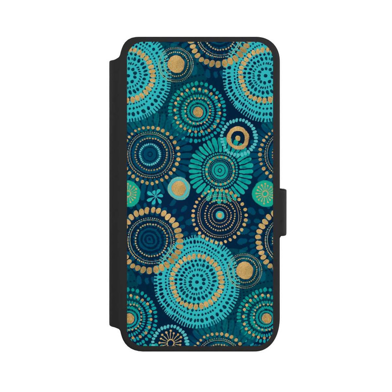 Galaxy S25 NIVOflip Blockprint India Teal Gold