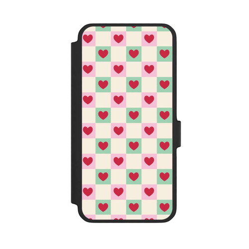 Samsung Galaxy A56 5G NIVOflip Cœurs à Carreaux Rose et Vert Saint-Valentin