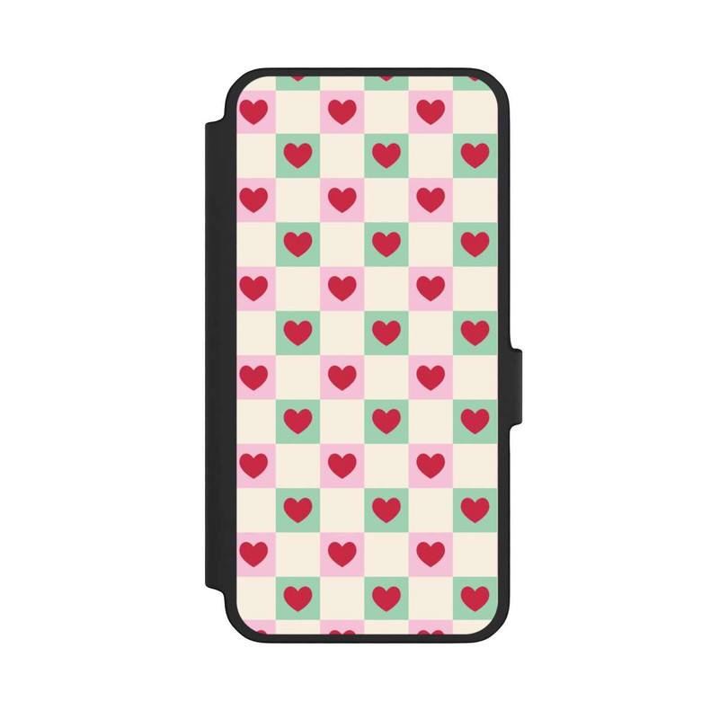 Galaxy A56 5G NIVOflip Cœurs à Carreaux Rose et Vert Saint-Valentin