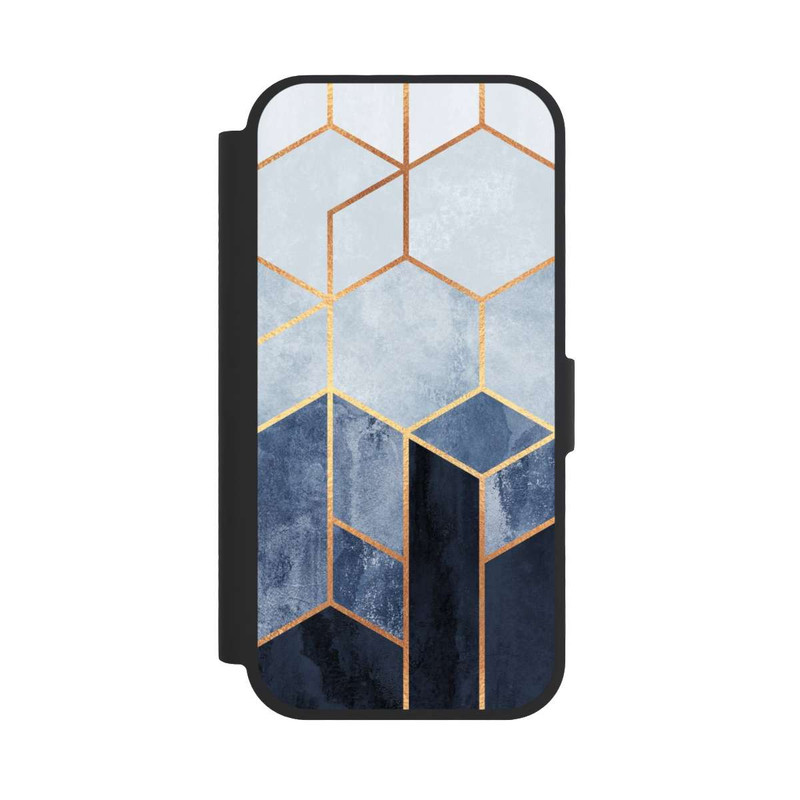 iPhone 17 NIVOflip Soft Blue Hexagons Gold Print