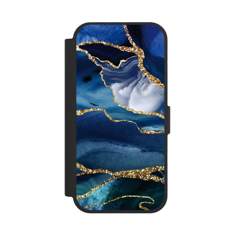 iPhone 17 NIVOflip  Blauer Marmor Gold Glitzer Look