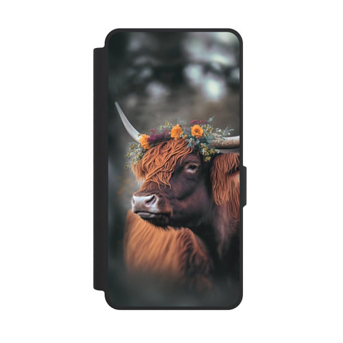 Samsung Galaxy S26 Ultra NIVOflip Vache des Highlands avec des fleurs avec IA