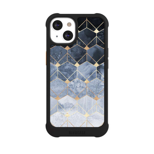 Apple iPhone 13 NIVOmax Blaue Sechsecke und Diamanten Golddruck