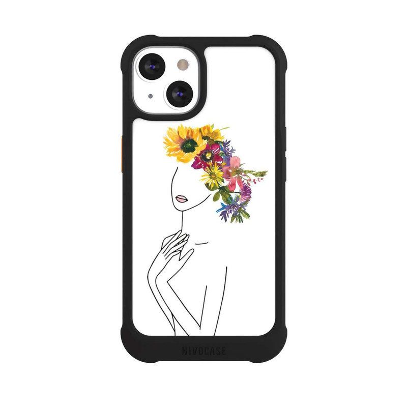 iPhone 13 NIVOmax Line Art Frau mit Blumenkrone