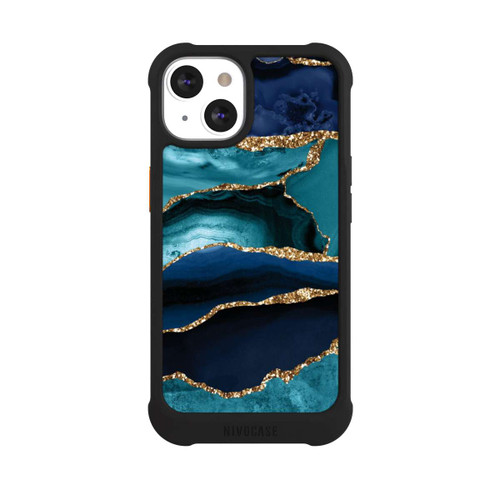 Apple iPhone 13 NIVOmax Dark and Light Blue Marble Gold Glitter Look