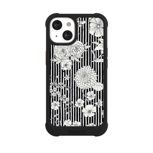 Apple iPhone 13 NIVOmax Blumen und Streifen Schwarz und Weiß