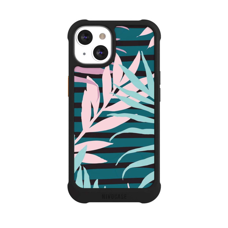 iPhone 13 NIVOmax Pastell-Dschungelblätter rosa blaugrün