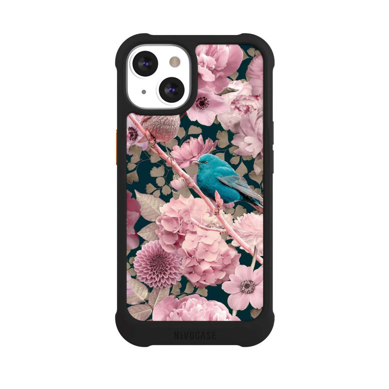 iPhone 13 NIVOmax Spatzen im rosa Blumenmuster