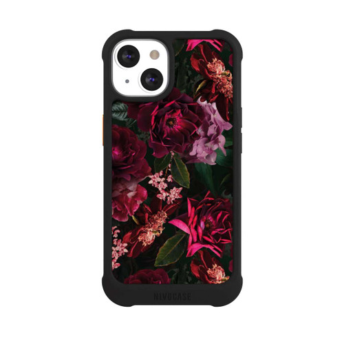 Apple iPhone 13 NIVOmax Dunkelrote und rosa Blüten