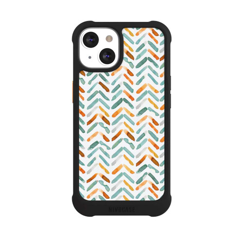 Apple iPhone 13 NIVOmax Elegantes Herbstchevron Blau Orange