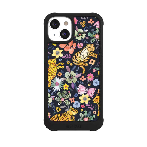 Apple iPhone 13 NIVOmax Frühlingsblumen mit Tiger schwarz