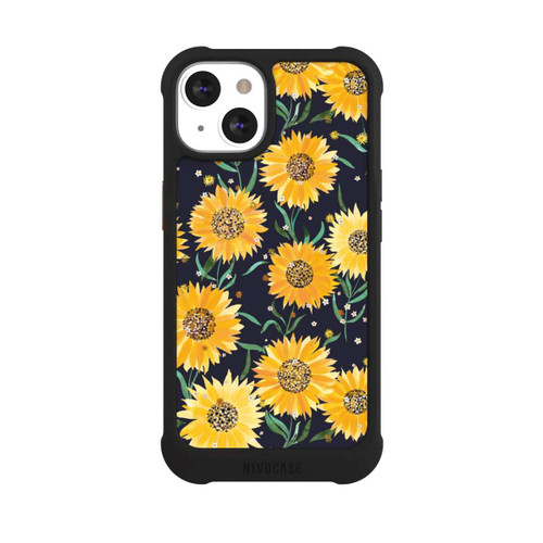 Apple iPhone 13 NIVOmax Fleurs de Tournesol sur Fond Noir