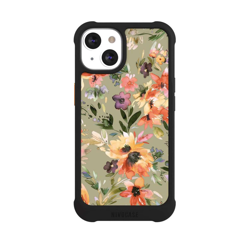 iPhone 13 NIVOmax Malerische tropische Blumen Salbeigrün