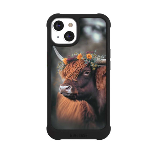 Apple iPhone 13 NIVOmax Vache des Highlands avec des fleurs avec IA