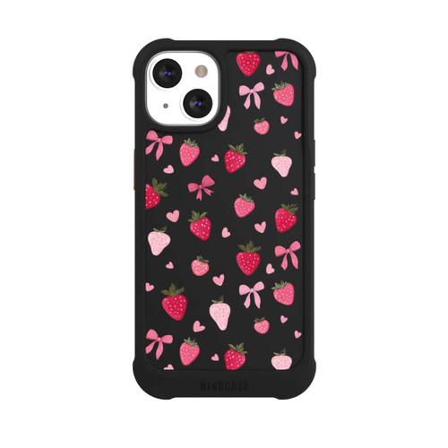 Apple iPhone 13 NIVOmax Strawberry Ribbon Pattern Pink Transparent