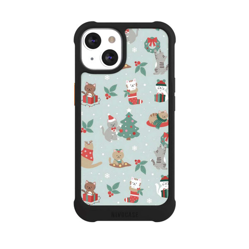 Apple iPhone 13 NIVOmax Cute Winter Wonderland Christmas Festive Cats on Teal