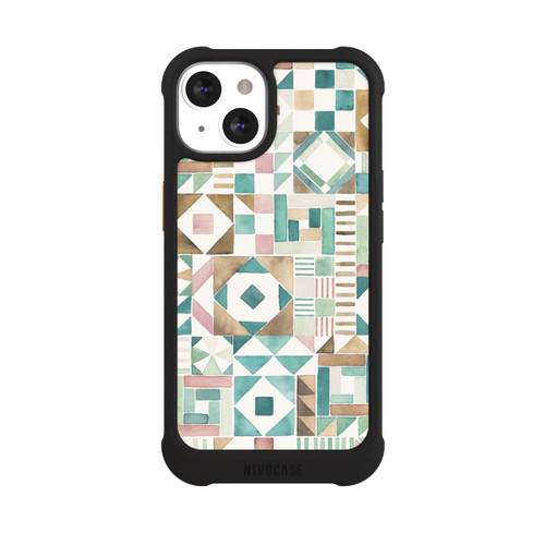 Apple iPhone 13 NIVOmax Geometric Blocks Retro Vintage Patchwork Green