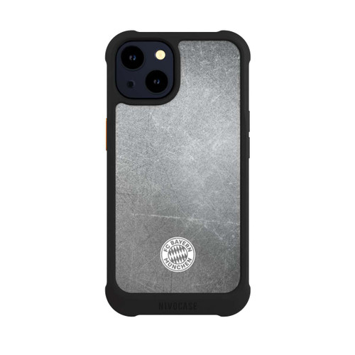 Apple iPhone 14 NIVOmax Logo FCB Classique Petit - Blanc sur Fond Métallique