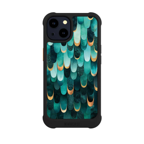 Apple iPhone 14 NIVOmax Imprimé or turquoise à plumes