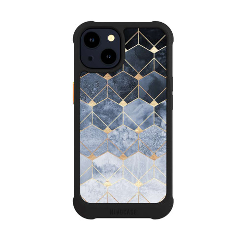 Apple iPhone 14 NIVOmax Blaue Sechsecke und Diamanten Golddruck