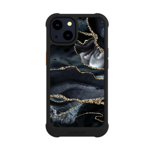 Apple iPhone 14 NIVOmax Dunkler Marmor Gold Glitzerlook