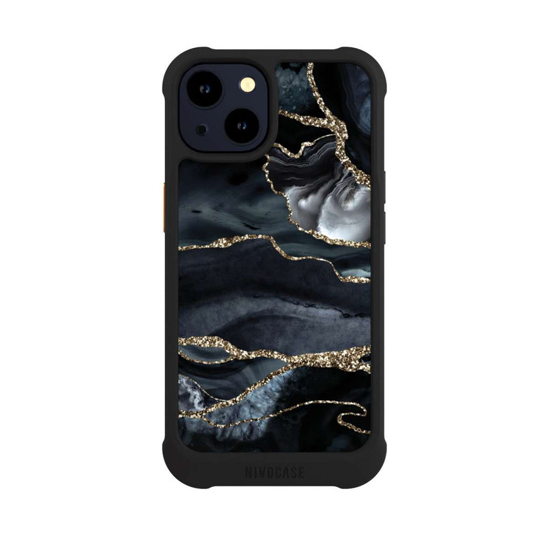 iPhone 14 NIVOmax Dunkler Marmor Gold Glitzerlook