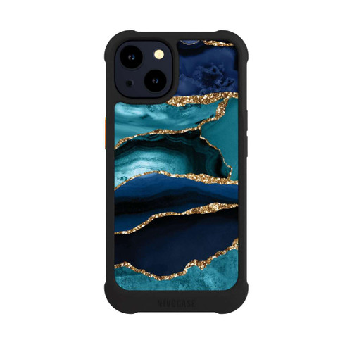 Apple iPhone 14 NIVOmax Dark and Light Blue Marble Gold Glitter Look