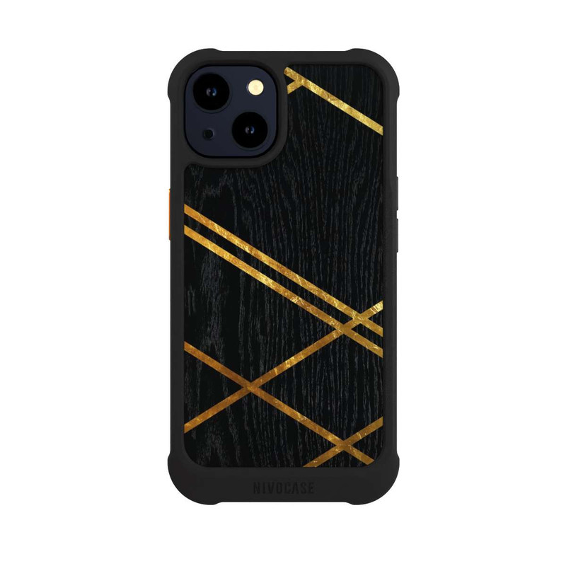 iPhone 14 NIVOmax Black Geometric Pattern Golden Stripes