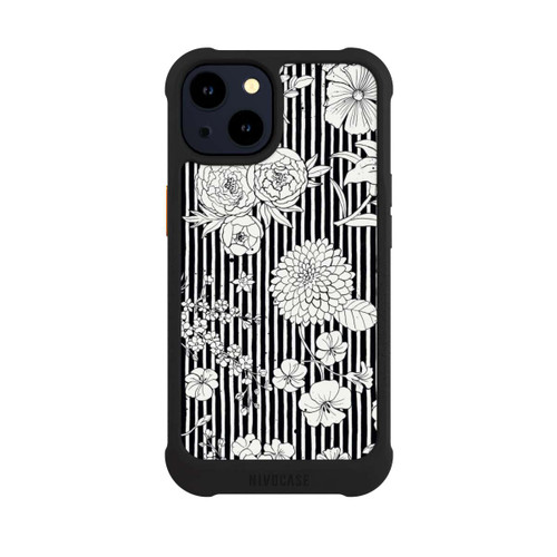 Apple iPhone 14 NIVOmax Flowers and Stripes Black and White