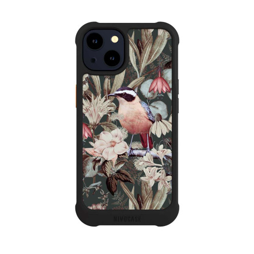 Apple iPhone 14 NIVOmax Orangefarbener Vogel im Vintage Blumenmuster