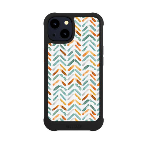 Apple iPhone 14 NIVOmax Elegantes Herbstchevron Blau Orange