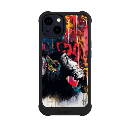 Apple iPhone 14 NIVOmax Affe Stereo Kopfhörer Graffiti Street Art Blau