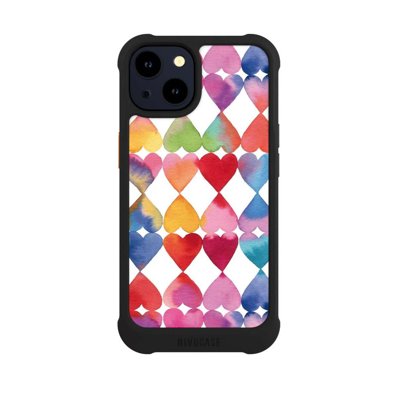 iPhone 14 NIVOmax Colorful Watercolor Hearts Pattern