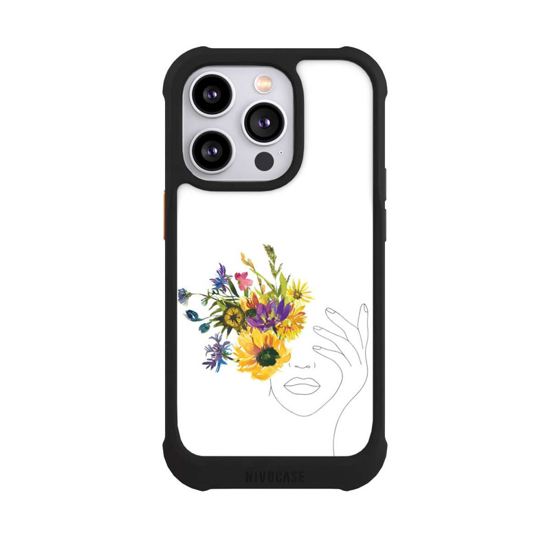 iPhone 14 Pro NIVOmax Line Art Frau Sonnenblumen